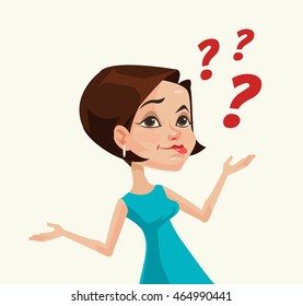 Thinking Woman Character. Vector Flat Cartoon Illustration