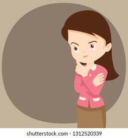 La mujer pensante que busca en blanco o vacío.woman piensa en la ilustración del vector problema.