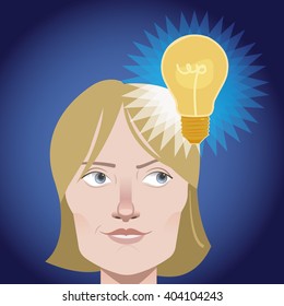 Thinking woman looking up. Vector illustration

