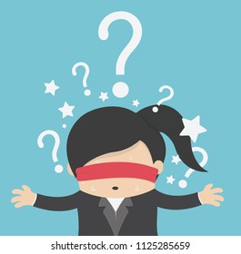 thinking woman with question mark on background