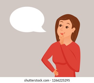 Thinking woman with speech bubble. Vector illustration of pretty face young girl puzzled with problem looking around. Cartoon design male person have an idea, wondering for decision, smiling.