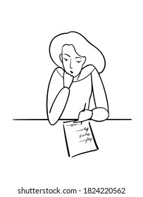 The thinking woman at work. Hard work with brainstorming