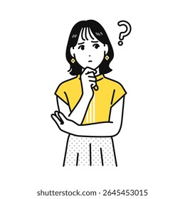 Thinking wondering cute young woman illustration material