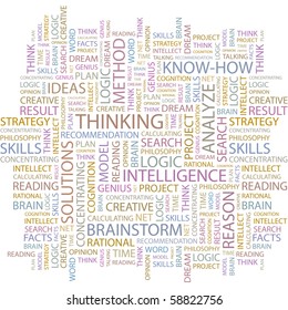 THINKING. Word collage on white background. Illustration with different association terms.