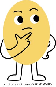 Thinking Yellow Egg Mascot Character Illustration