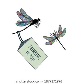 Thinking of you - card.  Dragonfly Vector stock illustration eps10.