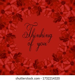 Thinking of you - card. frame of red flowers of daffodils. Vector stock illustration eps 10.