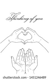 thinking of you - card. line art hand drawn vector illustration