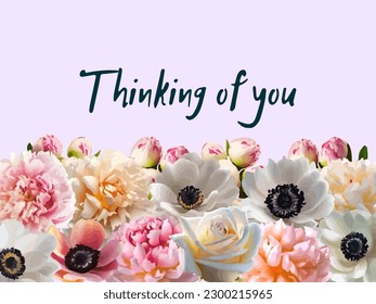 Thinking of you - card. Vector stock illustration in a watercolor style. Eps10.