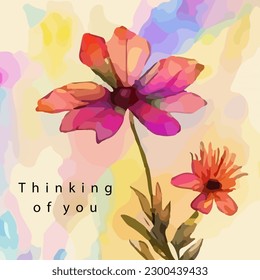 Thinking of you - card. Vector stock illustration in a watercolor style. Eps10.