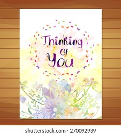 Thinking of you card. Watercolor flower background