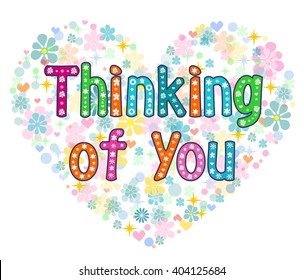Thinking of you typography lettering card. Stock vector illustration