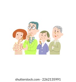 Thinking young couple and senior couple No outline