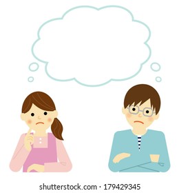 Thinking young couple / Vector EPS 10 illustration