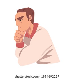 Joven pensante, retrato de persona reflexiva con expresión de cara penetrante e ilustración de vectores de dibujos animados