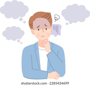 Thinking, young man with troubled expression illustration