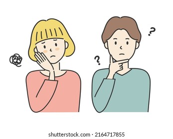 Thinking young man and woman, vector illustration