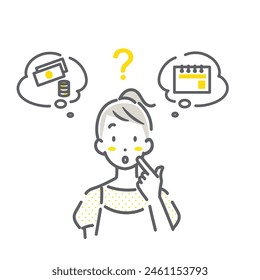 thinking young woman, simple and friendly illustration