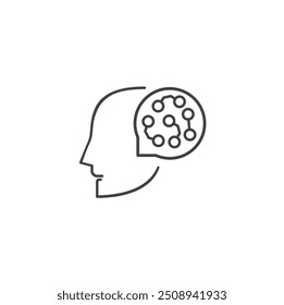 Thinks on mind line icon isolated on background artificial intelligence or logical mind outline icon technology on head logo icon. Thinking about idea sign symbol on white background