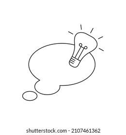 Thinks speech bubble with light bulb icon design isolated on white background
