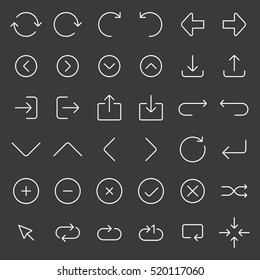 thinline arrow icons set on dark background