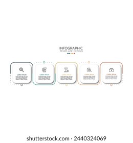 Thin-line flat infographic design template and label with icons. Timeline with 5 options, steps, or process. Vector business template for presentation.