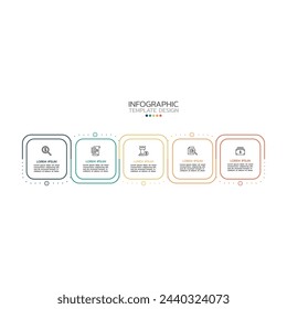 Thin-line flat infographic design template and label with icons. Timeline with 5 options, steps, or process. Vector business template for presentation.