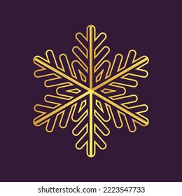 Thinline golden snowflake icon. Foil snow flake stencil blueprint