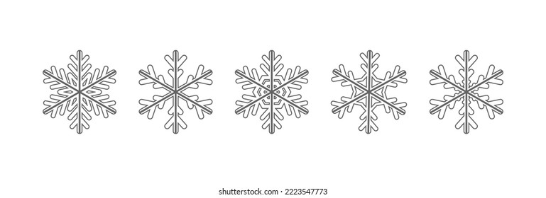 Símbolo delgado de silueta de copo de nieve. Esquema de esténcil de flauta de nieve