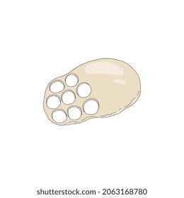 masa rodada delgada para bolas o horneado con círculos cortados en la ilustración del vector de esbozo aislada sobre fondo blanco. Proceso de preparación de alimentos caseros. Vista superior en ángulo.