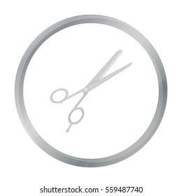 Thinning shears icon in cartoon style isolated on white background. Hairdressery symbol stock vector illustration.