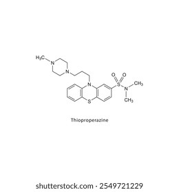 Tioproperazina estrutura molecular esquelética plana Medicamento antipsicótico usado no tratamento da esquizofrenia. Diagrama científico de ilustração vetorial.