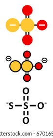 Thiosulfate anion, chemical structure. Conventional skeletal formula and stylized representations.