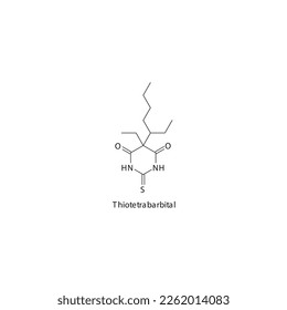 Thiotetrabarbital flat skeletal molecular structure Barbiturate drug used in insomnia, anxiety, siezures treatment. Vector illustration.