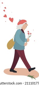 Third age. Romantic relationship. Valentine's Day. Flat vector illustration