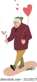 Third age. Romantic relationship. Valentine's Day. Flat vector illustration