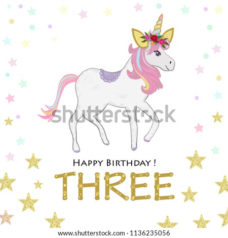Download Third Birthday Three Unicorn Birthday Invitation Stock ...