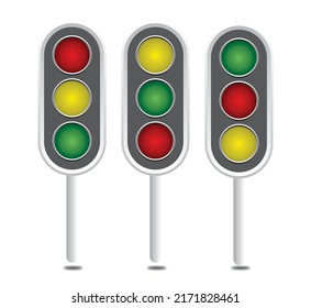 Die dritte farbige Ampel ist eingeschaltet. Fotorealistische Vektorgrafik auf grauem Hintergrund