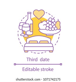 Third date concept icon. Passion idea thin line illustration. Romantic intimate relationships. Vector isolated outline drawing. Editable stroke