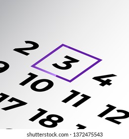third day of the calendar vector, isometric calendar 