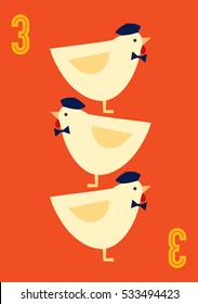 el tercer día de Navidad de los doce días de Navidad plantilla vectorial/ilustración