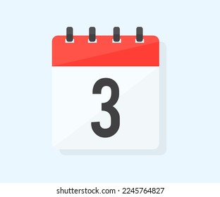 El tercer día del mes con fecha 3, tercer día diseño del logotipo. Icono del calendario día 3. Símbolo de recordatorio. Fecha de programación del evento. Planificar la planificación. Diseño vectorial de hora de cita de reunión.