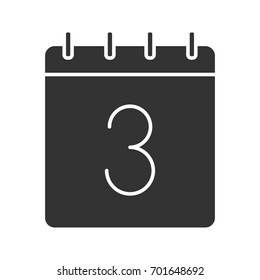 Third day of month glyph icon. Date silhouette symbol. Calendar with 3 sign. Negative space. Vector isolated illustration