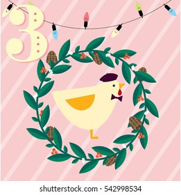 third day of the twelve days of christmas template vector/illustration