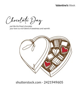 Third day of Valentine's Week, Chocolate Day, 09th February, Social Media Vector Creative line art