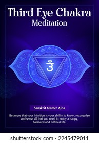 Third Eye Chakra Meditation poster Design-Vector illustration