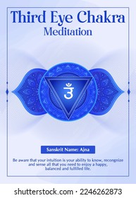 Third Eye Chakra Meditation poster Design-Vector illustration