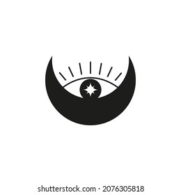 Third eye and crescent moon isolated on white background. Esoteric boho illustration. Occult symbol.