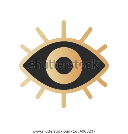 Third eye. Golden and black all-seeing eye. The Eye of Providence. Ancient mystical sacral symbol.Vector illustration isolated on white background.