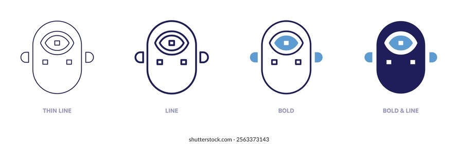 Third eye icon in 4 different styles. Thin Line, Line, Bold, and Bold Line. Duotone style. Editable stroke.